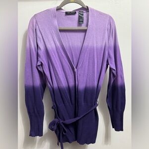Access Liz Claiborne Purple Ombre Dip Dye Cardigan Cotton Sweater Size Large